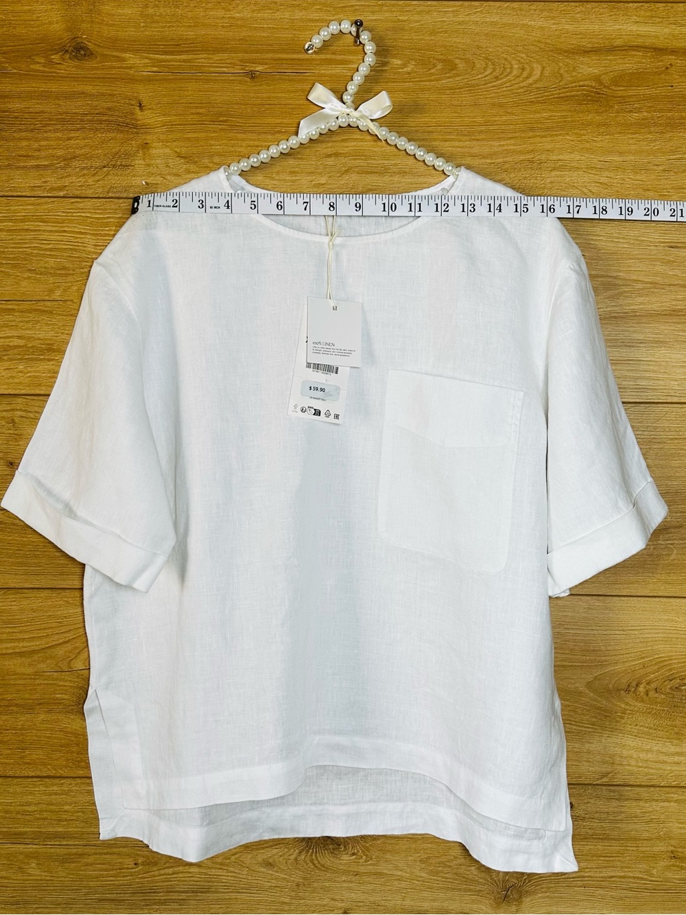 Zara White 100% Linen Short-Sleeve Pocket Tee - Picture 6 of 9